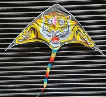Büyük Boy Kaplan Uçurtma Tiger Kite 160 cmx75 cm Aslan Uçurma-Kuyruk 120 cm 30 mt ip Dahil