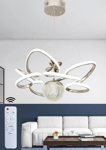 Modern 3 Renk Kumandalı Krom Büyük Boy Salon Avize Toplu Led Avize