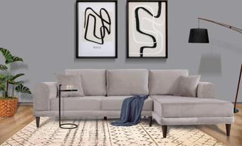 Tasarım Nero Kadife Köşe Koltuk, Açık Gri, 250X160, Sağ Köşe