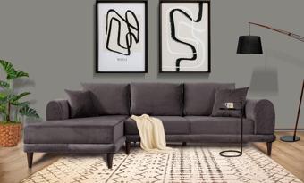 Tasarım Nero Kadife Köşe Koltuk, Koyu Gri, 250X160, Sol Köşe