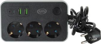 Ars 3 USB 1 Type C Girişli Akım Korumalı 2 Metre 3'lü Kare Priz