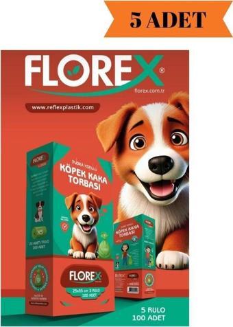 Florex Pudra Kokulu Köpek Kaka Torbası (5 Rulo/ 100 Adet) x 5 Adet