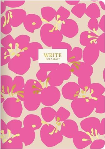 A5 Çizgili Sert Kapak Write For A Start Defter - Pembe Çiçekler