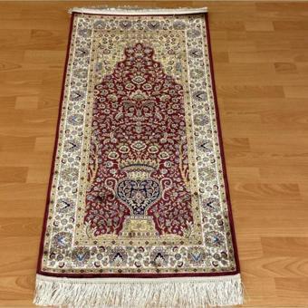 Mevlana Bazaar Desenli % 100 İpek 60 X 120 Desenli Bordo Seccade