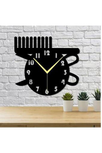 Gizem Shop Kuaför Tarak Temalı Dekoratif 47X42Cm Duvar Saati Beyaz Üzerine Siyah