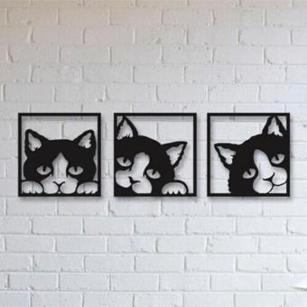 Odun Marketi 3Lü Kedi Ahşap Dekoratif Duvar Tablosu 30X30 Cm