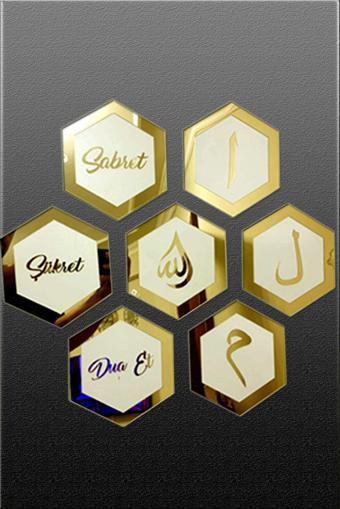 Hyl Bal Peteği Şeklinde Sabret,Elif Lam, Damla Allah 7,Li Set Beyaz-Gold