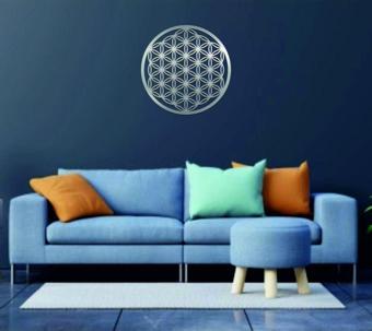 Odun Marketi Yaşam Çiçeği Kutsal Geometri Dekoratif Duvar Tablosu- Gümüş