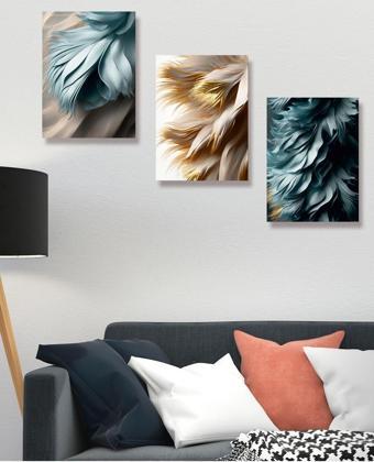 Yalova Shop Dekoratif Modern Sanat Çalışması Yapay Zeka 3 Lü Tablo Seti
