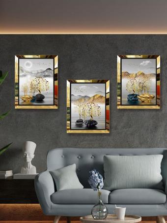 Yalova Shop Dekoratif Modern Sanatsal 3 Lü Tablo Seti(Pleksi Çerçeve Seçenekli)