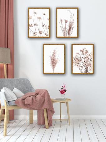 Yalova Shop Dekoratif Soft Botanik Temalı 4 Lü Tablo Seti