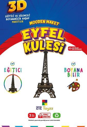 212Toyzz 3D Boyanabilir Ahşap Eyfel Kulesi Maketi - Çocuklar İçin Eğitici Oyuncak