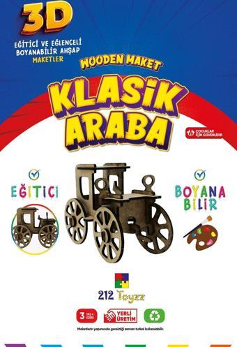 212Toyzz 3D Boyanabilir Ahşap Klasik Araba Maketi - Çocuklar İçin Eğitici Oyuncak