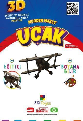 212Toyzz 3D Boyanabilir Ahşap Savaş Uçağı Maketi - Çocuklar İçin Eğitici Oyuncak