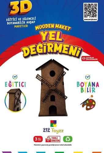 212Toyzz 3D Boyanabilir Ahşap Yel Değirmen Maketi - Çocuklar İçin Eğitici Oyuncak