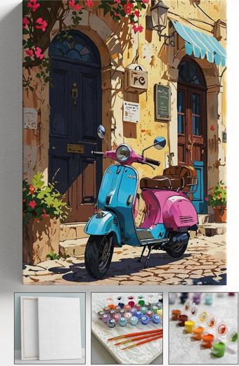 Corvo Sayılarla Boyama Çerçeveli Hobi Seti Numaralı Tuval Fırça Boya Dahil Kasnaklı Pembe Motor 40X50 Cm
