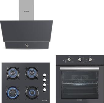 Kumtel Kristal Antrasit ( Gri ) Cam Ankastre Set