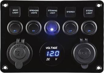 Lhr Switch Panel, 5 Anahtarlı, Voltmetre ve USB Şarjlı