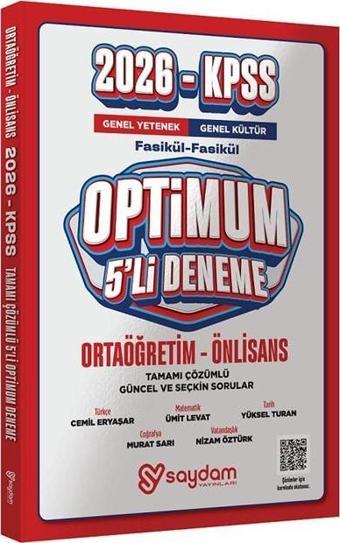 2026 KPSS Lise Ortaöğretim Ön Lisans Optimum 5 Deneme Fasikül Çözümlü Saydam Yayınları - Saydam Yayınları