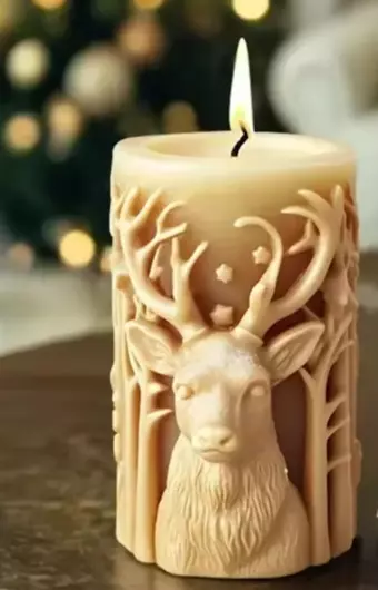 Geyikli Silindir Mum - Yılbaşı - Noel - Geyik - Mum