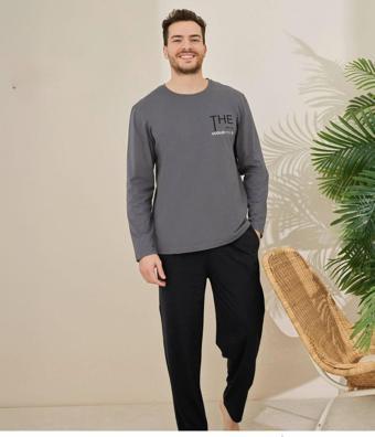 Pijamoni Erkek Pamuklu Bisiklet Yaka Uzun Kol İnce Pijama Takımı 6150/10 - 1 Adet