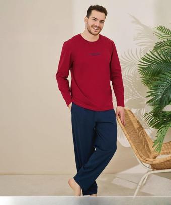Pijamoni Erkek Pamuklu Bisiklet Yaka Uzun Kol İnce Pijama Takımı 6150/13 - 1 Adet