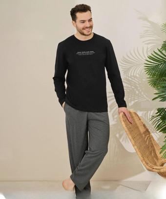 Pijamoni Erkek Pamuklu Bisiklet Yaka Uzun Kol İnce Pijama Takımı 6150/20 - 1 Adet