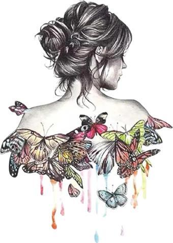 RENKLİ KELEBEKLER GÜZEL KIZ GEÇİCİ DÖVME TATTOO