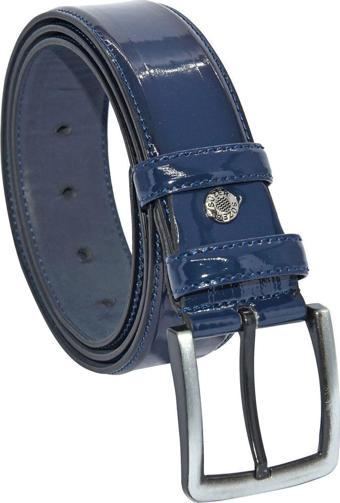 Lacivert Rugan Suni Deri Dikişli 4 Cm.lik Klasik Kemer - 7400-95