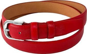 3 cm Genişlik %100 Hakiki Roys Deri Nikel Tokalı Dikişli Kadın Kemer Kırmızı - B817