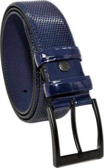 Lacivert Rugan Suni Deri Desenli 4 Cm.lik Klasik Kemer - 7495-68-21m