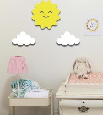 Güneş + 2 Beyaz Bulut Duvar Süsü Çocuk Odası Bebek Odası Duvar Süsü Duvar Dekoru