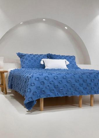 Koza Home Sitra Lacivert Çift Kişilik Püsküllü Yatak Örtüsü 230X250 2 Yastık 50X70 5034