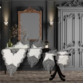 Rachel 5 Parça Kadife Salon Takımı Gri-Gümüş