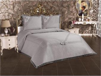 Bella Home Elif Yatak Örtüsü Çift Kişilik Fransız Güpürlü Gri
