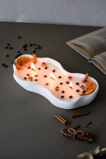 Ersustore Büyük Boy Doğal Soya Wax Dekoratif Hediyelik Kokulu Ahşap Fitilli Beton Mum