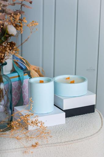 Ersustore 2Li Mavi Renk Soya Wax Amber Vanilya Kokulu Dekoratif Hediyelik 2Li Beton Saksı