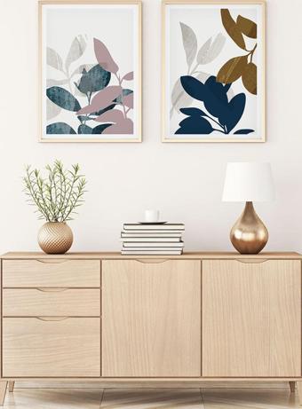 Huhuli Ahşap Çerçeveli Modern Tablo Seti Huhu122