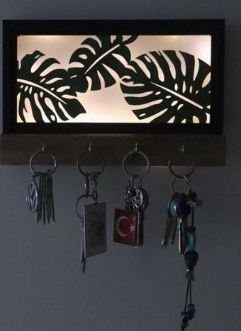 Veraart Işıklı Dekoratif Yaprak Temalı Ahşap Organizer Anahtar Askılığı