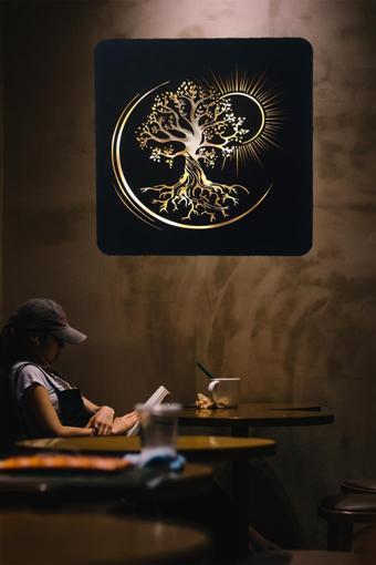 Veraart Işıklı Ağaç Güneş Temalı Tablo Duvar Dekorlu Gece Lambası 
