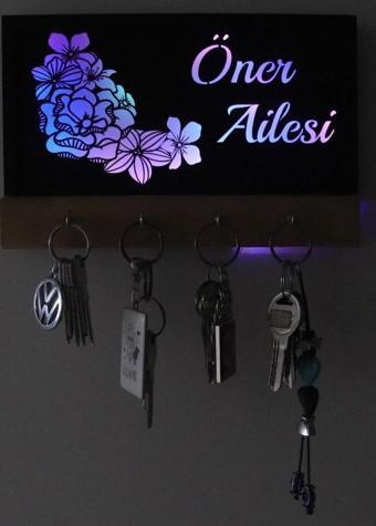 Veraart Işıklı Kişiselleştirilebilir Dekoratif Çiçek Temalı Ahşap Organizer Anahtar Askılığı