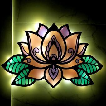 Veraart Epoksili Lotus Çiçeği Figürlü Tablo Duvar Dekorlu Gece Lambası 60x93 cm
