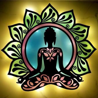 Veraart Epoksili Meditasyon Yoga Buda Figürlü Tablo Duvar Dekorlu Gece Lambası 75x82 cm
