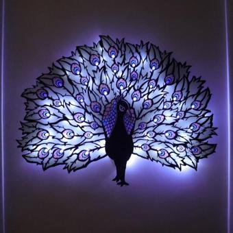 Veraart Epoksili Tavus Kuşu Figürlü Tablo Duvar Dekorlu Gece Lambası 60x80 cm
