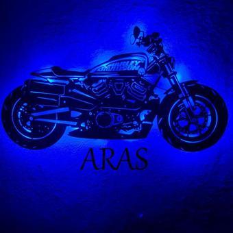 Veraart Kişiye Özel Işıklı Motor Harley Davidson Led Işıklı Tablo Ahşap Duvar Dekorasyonu 