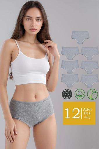 Yüksek Bel Pamuklu 12'Li Paket Bato Külot Gri