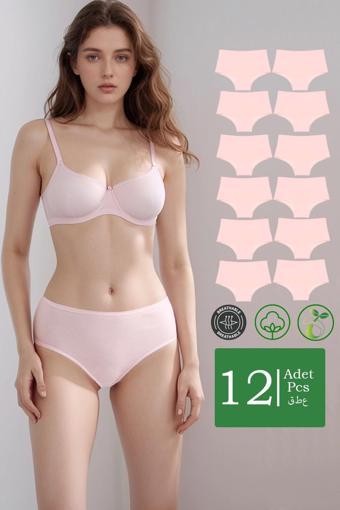 Yüksek Bel Pamuklu 12'Li Paket Bato Külot Pembe