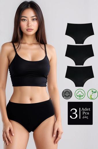 Yüksek Bel Pamuklu 3'Lü Paket Bato Külot Siyah