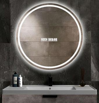 Nuun Dekor 90Cm Beyaz Ledli - Kumlamalı - Banyo Aynası (Trafolu)