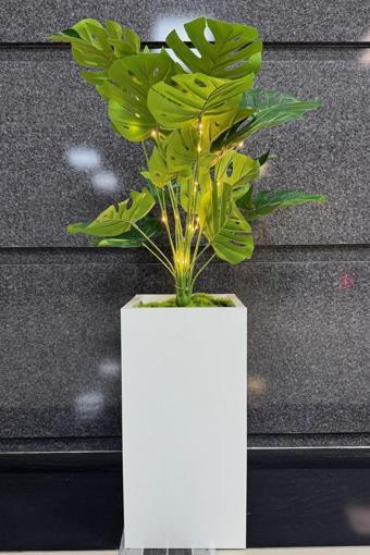 ST Dekor Devetabanı Çiçekli, Led Işıklı, Beyaz Saksı 115Cm